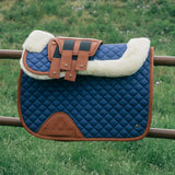 Merino Wool Fleece Half Pad, Navy & Cognac